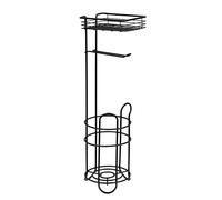 WENKO Porte papier toilette sur pied | Support papier toilette noir avec réserve pour 2 rouleaux et étagère pratique | Toilettes papier en métal | DIM (l x h x p) 16 x 59 x 18 cm | Noir