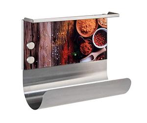 WENKO Porte-rouleau magnétique Épices - avec support de rangement, Verre trempé, 30 x 26 x 14.5 cm, Multicolore