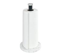 WENKO Porte-Rouleau pour Papier Cuisine Marbre, Support sur Pied au visuel élégant marbré pour la Cuisine, Fond en Plastique et Tige métallique Noire, (l/p x h) : Ø 15 x 32 cm, Blanc