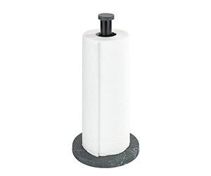 WENKO Porte-Rouleau pour Papier Cuisine Marbre, Support sur Pied au visuel élégant marbré pour la Cuisine, Fond en Plastique et Tige métallique Noire, (l/p x h) : Ø 15 x 32 cm, Noir