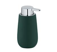 WENKO Porte-Savon Badi, Distributeur de Savon Liquide Rechargeable en céramique de Haute qualité et à Surface Mate, Pompe en Plastique Robuste, contenance 320 ML, 9,5 x 16 x 8 cm, Vert foncé