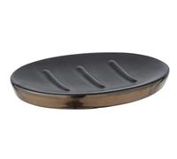 Wenko Porte-savon Brandol pour savon à main en céramique haut de gamme 10×1,5×12 cm Noir/Cuivre