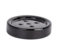WENKO Porte Savon céramique Polaris, Porte Savon Rond, Noir, ø11 x 2.5 cm