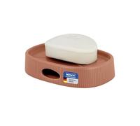 WENKO Porte-Savon Mod Fablo en céramique à Relief rainuré, Support de Savon à Poser, avec Orifice d’écoulement, coupelle pour Salle de Bain et WC invités, Marron Mate