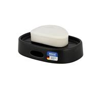 WENKO Porte-Savon Mod Fablo en céramique à Relief rainuré, Support de Savon à Poser, avec Orifice d’écoulement, coupelle pour Salle de Bain et WC invités, Noir Mate
