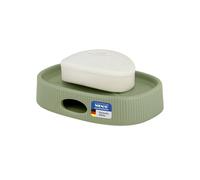 WENKO Porte-Savon Mod Fablo en céramique à Relief rainuré, Support de Savon à Poser, avec Orifice d’écoulement, coupelle pour Salle de Bain et WC invités, Vert Mate