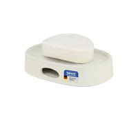 WENKO Porte-Savon Mod Fablo en céramique à Relief rainuré, Support de Savon à Poser, avec Orifice d’écoulement, coupelle pour Salle de Bain et WC invités, crème Mate
