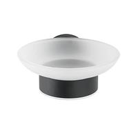 WENKO Porte-Savon Mural Bosio Black | Porte-Savon en INOX Noir Design pour Salle de Bain | Accessoires Salle de Bain en Verre satiné | Dimensions (l x h x p) 11 x 5,5 x 13 cm | Noir Mat
