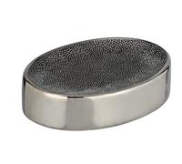 WENKO Porte-Savon Nuria, Coupe à Savon pour Le Rangement du Savon à Main, en céramique Haut de Gamme avec Surface luxueusement structurée, Fini Argent/Anthracite, 12 x 3 x 8 cm