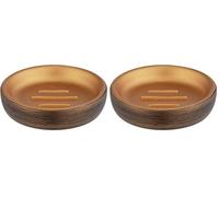 WENKO Porte-Savon Palena, Support à Savon Rond pour Ranger Les savons Solides ou Les shampooings, en polyrésine de Haute qualité et au Design élégant, (L/P x H) : Ø 10,5 x 2,5 cm, Bronze (Lot de 2)