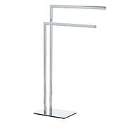 WENKO Porte-Serviettes sur Pied Recco, 2 Barres | Socle carré lesté | Accessoires de Salle de Bain, Acier chromé | 48 x 80,5 x 20 cm | Argent Brillant