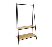 WENKO Portemanteau sur Pied Loft, Porte-Manteau avec 2 Étagères Spacieuses, En Tube d'Acier Noir Et Bambou Certifié Fsc®, Charge Maximale 40 Kg, 90 X 167 X 42 Cm