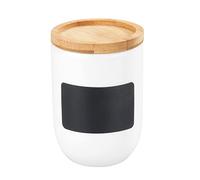 WENKO Pot à condiments Waia, en céramique avec couvercle en bambou et joint silicone pour conserver hermétiquement, étiquetage individuel, contenance 100 ml, (l/t x h) : ∅ 6 x 9 cm, blanc