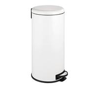 WENKO Poubelle à pédale Leman, Fermeture système Easy Close, Poubelle 30L, Acier INOX, Blanc Mat, 30,5 x 64 x 37,5 cm
