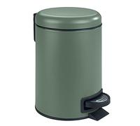 WENKO Poubelle à pédale Leman, Petite Poubelle Salle de Bain idéale pour Les WC, Le Bureau, Petite Poubelle Design d'une capacité de 3L, Acier, 17x25x22.5 cm, Vert foncé