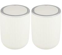 WENKO Poubelle avec couvercle basculant Agropoli S blanc crème, 2 litres, poubelle pour salle de bain, poubelle en plastique de haute qualité et à la surface structurée, sans BPA, Ø 14,5 x 20 cm