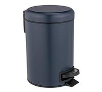 WENKO Poubelle cosmétique à pédale Leman bleu foncé, contenance 3 litres, petite poubelle pour salle de bain avec support à sacs poubelle intégré, en acier vernis, finition mate, 17 x 25 x 22,5 cm