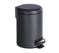 WENKO Poubelle cosmétique à pédale Leman noir mat | Anti trace | 3 litres | Petite poubelle pour salle de bain avec support à sacs poubelle intégré |Acier vernis, finition mat | 17x25x22,5cm