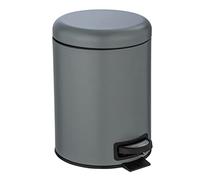 WENKO Poubelle cosmétique à pédale Leman | Anti Trace | Contenance 5 litres | Petite Poubelle pour Salle de Bain avec Support à Sacs Poubelle intégré | Acier INOX | 21x24x28 cm | Gris