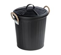 WENKO Poubelle Salle de Bain Gara, Petite Poubelle 6 L, Design Vintage et Fonctionnel, avec 2 poignées et Couvercle Amovible, Acier, 24 x 28,5 x 23 cm, Noir