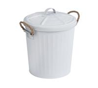 WENKO Poubelle Salle de Bain Gara, petite poubelle 6 L, design vintage et fonctionnel, Avec 2 poignées et couvercle amovible, Acier, 24 x 28,5 x 23 cm, Blanc