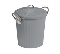 WENKO Poubelle Salle de Bain Gara, petite poubelle 6 L, design vintage et fonctionnel, Avec 2 poignées et couvercle amovible, Acier, 24 x 28,5 x 23 cm, Gris
