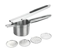 WENKO Presse Multi XL en acier inoxydable, capacité de 330 ml | grande presse à pommes de terre et de cuisine avec 4 inserts, poignées silicone antidérapantes, lavable au lave-vaisselle