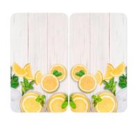 WENKO Protection Plaque de Cuisson Citrons en Verre trempé | pour Toute Plaque | Couvre Plaque de Cuisson, Planche à découper, Extension Plan de Travail | Lot de 2 | 52x30cm | Multicolore