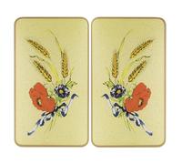 WENKO Protection Plaque de Cuisson, Couvre Plaque de Cuisson en Verre Bleuets, Lot de 2, Verre trempé, 30x52 cm, Multicolore