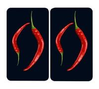 WENKO Protection plaque de cuisson, couvre plaque de cuisson en verre ""Duo Peperoni"", Lot de 2, verre trempé, 30x52 cm, multicolore