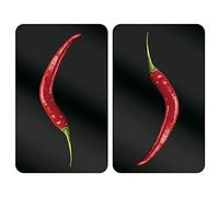 WENKO Protection Plaque de Cuisson Hot Peperoni en Verre trempé | pour Toute Plaque | Couvre Plaque de Cuisson, Planche à découper, Extension Plan de Travail | Lot de 2 | 52x30cm | Multicolore