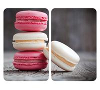 WENKO Protection plaque de cuisson "Macarons" en verre trempé | Pour toute plaque | Couvre plaque de cuisson, planche à découper, extension plan de travail | Lot de 2 | 52x30cm | Multicolore