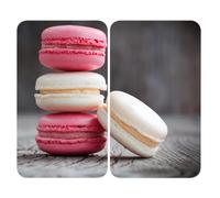 WENKO Protection plaque de cuisson "Macarons" en verre trempé | Pour toute plaque | Couvre plaque de cuisson, planche à découper, extension plan de travail | Lot de 2 | 52x30cm | Multicolore