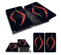 WENKO Protège-plaque universel Pepperoni Duo - set de 2, pour tous les types de cuisinières, Verre trempé, 30 x 1.8-5.5 x 52 cm, Multicolore