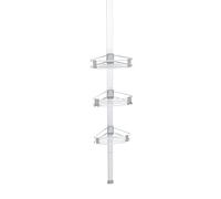 WENKO Coin douche télescopique Purio, fixation sans perçage, étagère de douche universelle en aluminium inoxydable avec 3 étagères réglables pour shampooing, gel douche, etc., 35,5 x 188-290 x 19,5 cm