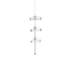 WENKO Purio - Coin de douche télescopique - Fixation sans perçage - En aluminium inoxydable - Avec 3 étagères réglables - Pour shampoing, gel douche, etc. - 35,5 x 188 - 280 x 19,5 cm