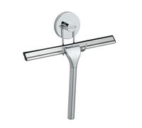 WENKO Raclette de Douche et Support Mural | Système de Fixation Vaccum-Loc® sans perçage et repositionnable sans Trace Inclus | Supporte jusqu'à 33kg de Charge | Acier INOX | 25x24,5x5 cm | Argent