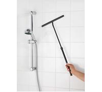 WENKO Raclette douche télescopique noire | Essuie-glace de douche en acier inoxydable avec double lèvre pour un nettoyage efficace de la salle de bain | Dimensions 26 x 37-59 x 3 cm | Noir