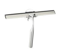 WENKO Raclette de Douche Terni Plus, raclette Salle de Bain avec Support Mural, Fixation sans perçage adhésive Turbo Loc, Surfaces murales, Zinc - Double Lame Caoutchouc, 24,5x16,5 cm, Brillant