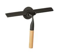 WENKO Raclette de Salle de Bain Bambusa, raclette de Douche, Fixation sans perçage adhésive Turbo Loc, Lame en Caoutchouc, Acier INOX - Manche Bois Bambou, 24,3x17x3,5 cm, Noir - Marron