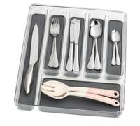 WENKO Range Couvert tiroir, rangement couverts tiroir cuisine 6 compartiments, Plastique, 32x4,5x40 cm, transparent - gris