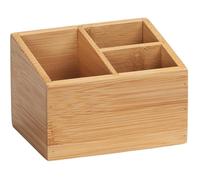 WENKO Rangement salle de bain maquillage Terra, Rangement Maquillage bois avec 3 compartiments, Bambou, 12x8,5x9 cm, Marron