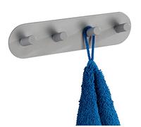 WENKO Réglette de 4 crochets Quadro gris mat acier inox - Patère, 4 crochets, autoadhésive, Acier inoxydable, 19.8 x 5 x 2 cm, Gris