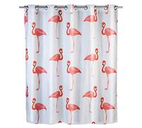 WENKO Rideau de Douche Anti-moisissure Flex Flamant Rose - antibactérien, Lavable, Anneaux intégrés, Polyester, 180 x 200 cm, Multicolore