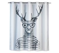 WENKO Rideau de douche anti-moisissure Flex Mr. Deer antibactérien, lavable, anneaux intégrés Blanc