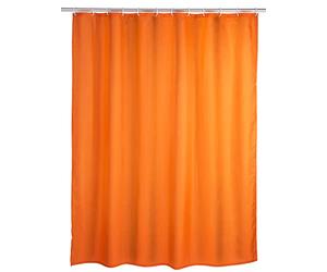 WENKO Rideau de douche anti-moisissure orange, rideau textile avec effet anti-moisissure pour la salle de bain, lavable, hydrofuge, avec anneaux pour fixation à la barre de douche, 180 x 200 cm