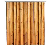 WENKO Rideau de douche Bambusa, rideau à base de film plastique écologique et recyclable (PE), pour la douche et la baignoire, étanche à l'eau, 180 x 200 cm, 12 anneaux blancs inclus, marron