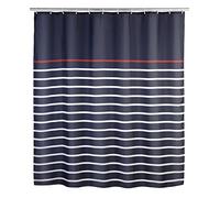 WENKO Rideau de douche Marine Blue - tissu textile haut de gamme, lavable, Polyester, 180 x 200 cm, Multicolore