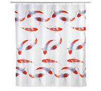 WENKO Rideau de douche Nagoya, 180x200 cm, rideau 100% polyester avec œillets métalliques & bande de lest en caoutchouc pour la douche et la baignoire, hydrofuge & lavable, 12 anneaux blancs inclus