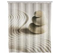 WENKO Rideau de douche polyester Modèle Sand and Stone | Rideau de douche design multicolore et imperméable | 12 anneaux inclus | Écologique en PET recyclé | Dimensions 180 x 200 cm